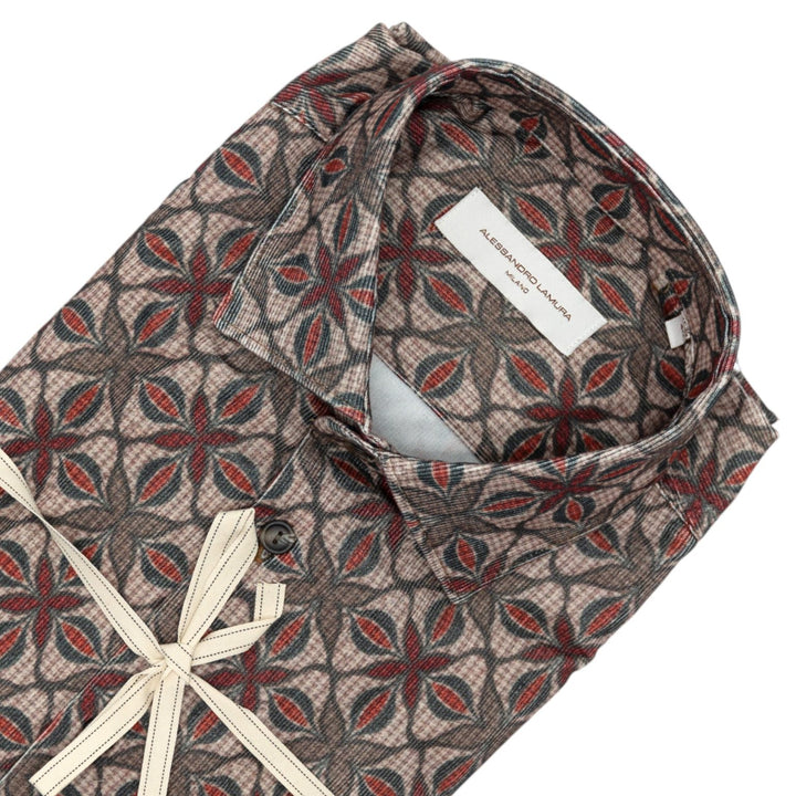 Brown and Red Geometric Floral Print Shirt 