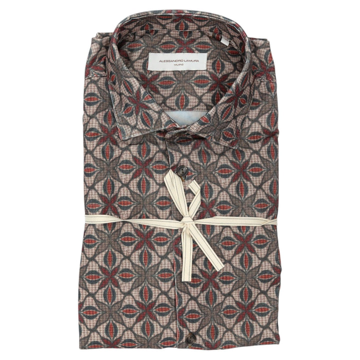 Brown and Red Geometric Floral Print Shirt 