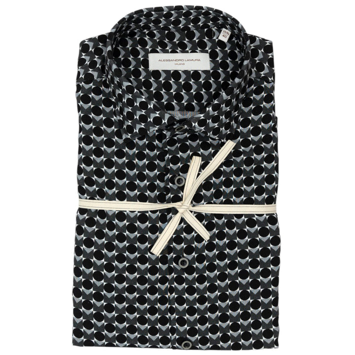 Camicia con Fantasia Geometrica in Bianco e Nero