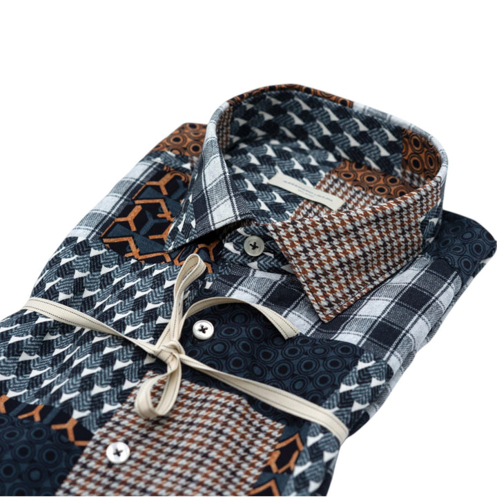 Camicia Patchwork Multicolore con Motivi Geometrici e Quadri