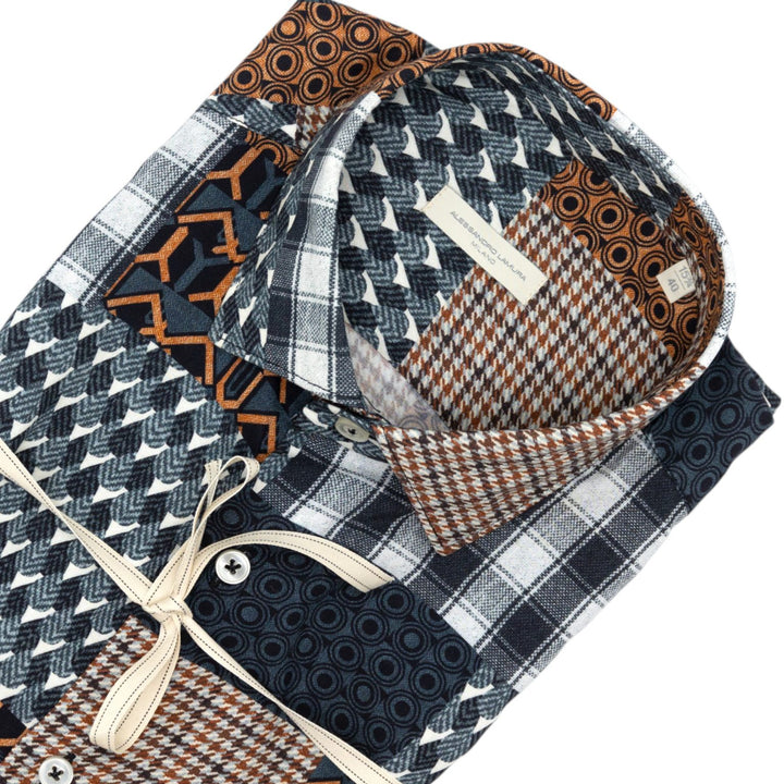 Camicia Patchwork Multicolore con Motivi Geometrici e Quadri