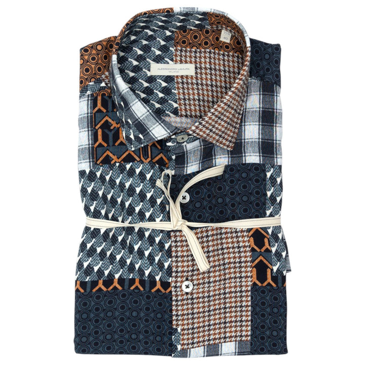 Camicia Patchwork Multicolore con Motivi Geometrici e Quadri