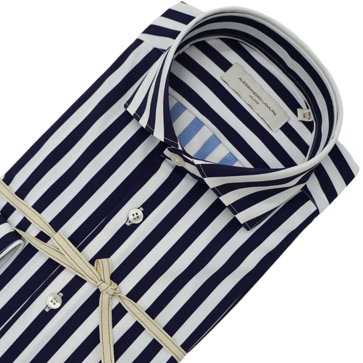 Navy Blue and White Striped Shirt