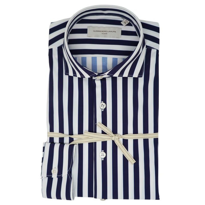 Navy Blue and White Striped Shirt