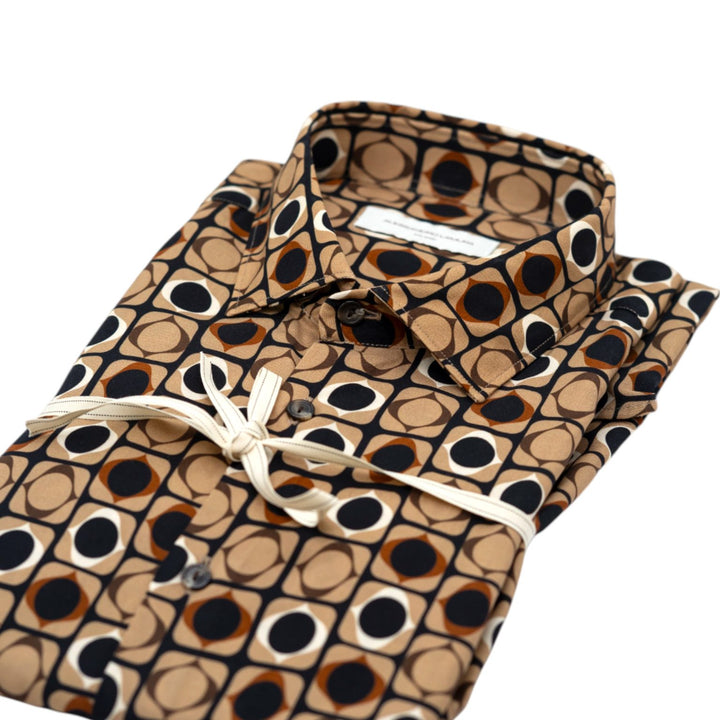 Camicia Beige con Motivo Geometrico a Cerchi