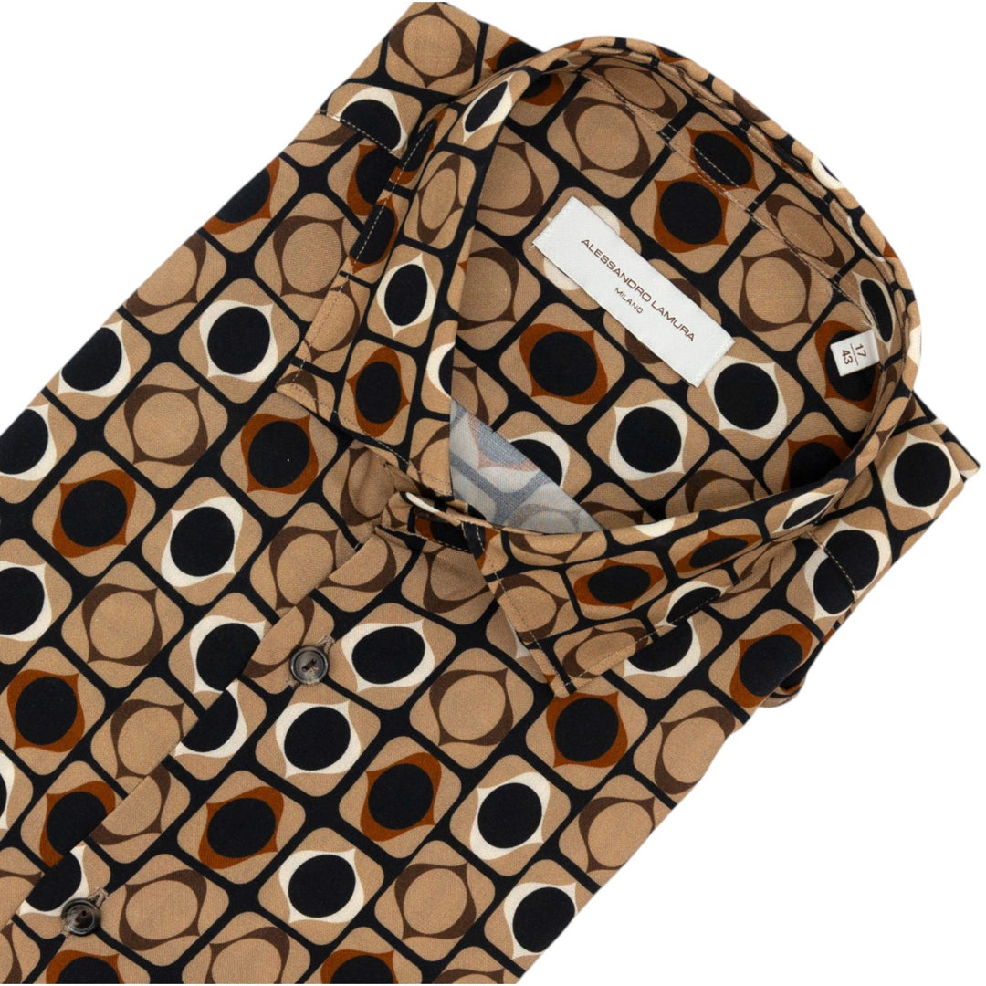Camicia Beige con Motivo Geometrico a Cerchi