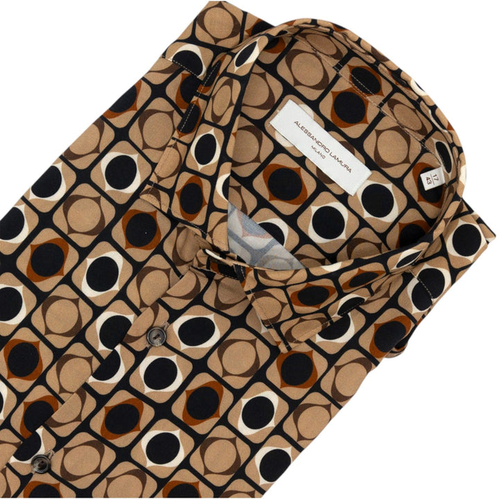 Camicia Beige con Motivo Geometrico a Cerchi