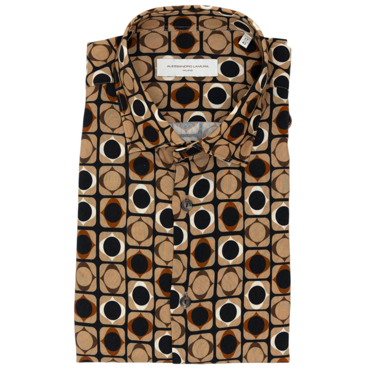 Camicia Beige con Motivo Geometrico a Cerchi