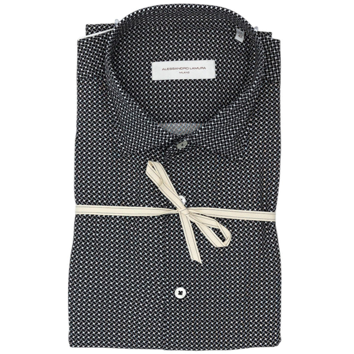Camicia Nera con Motivo Geometrico Bianco