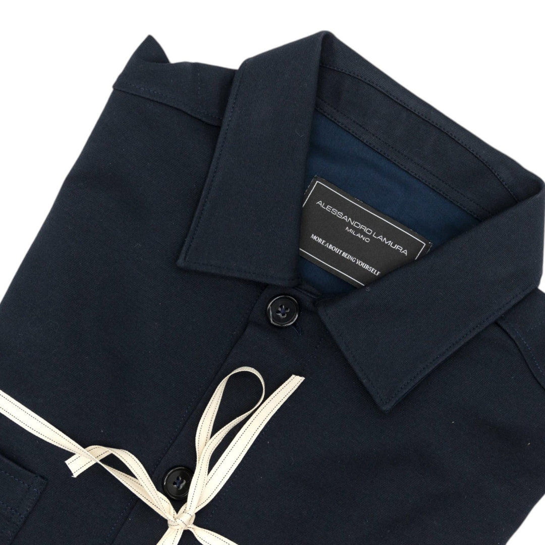 Camicia Overshirt Blu Scuro con Dettaglio Fantasia a Contrasto