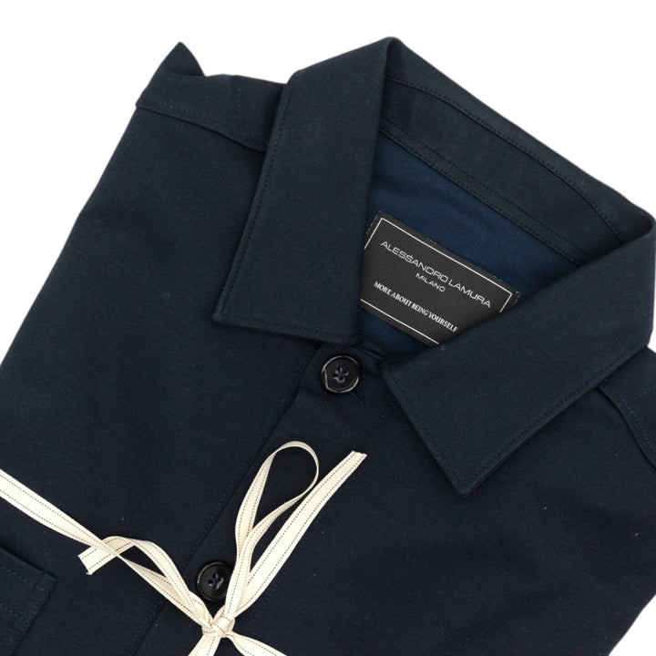 Camicia Overshirt Blu Scuro con Dettaglio Fantasia a Contrasto