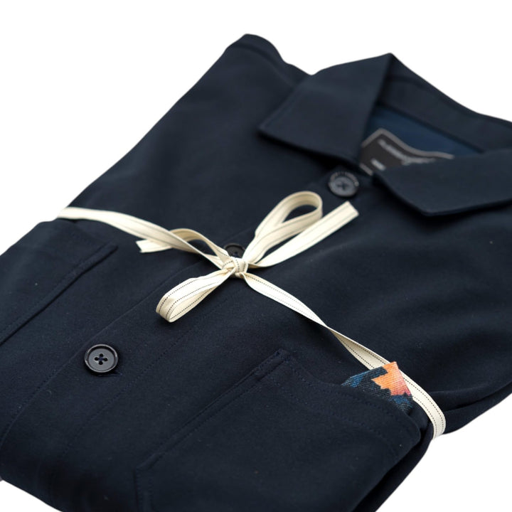 Camicia Overshirt Blu Scuro con Dettaglio Fantasia a Contrasto