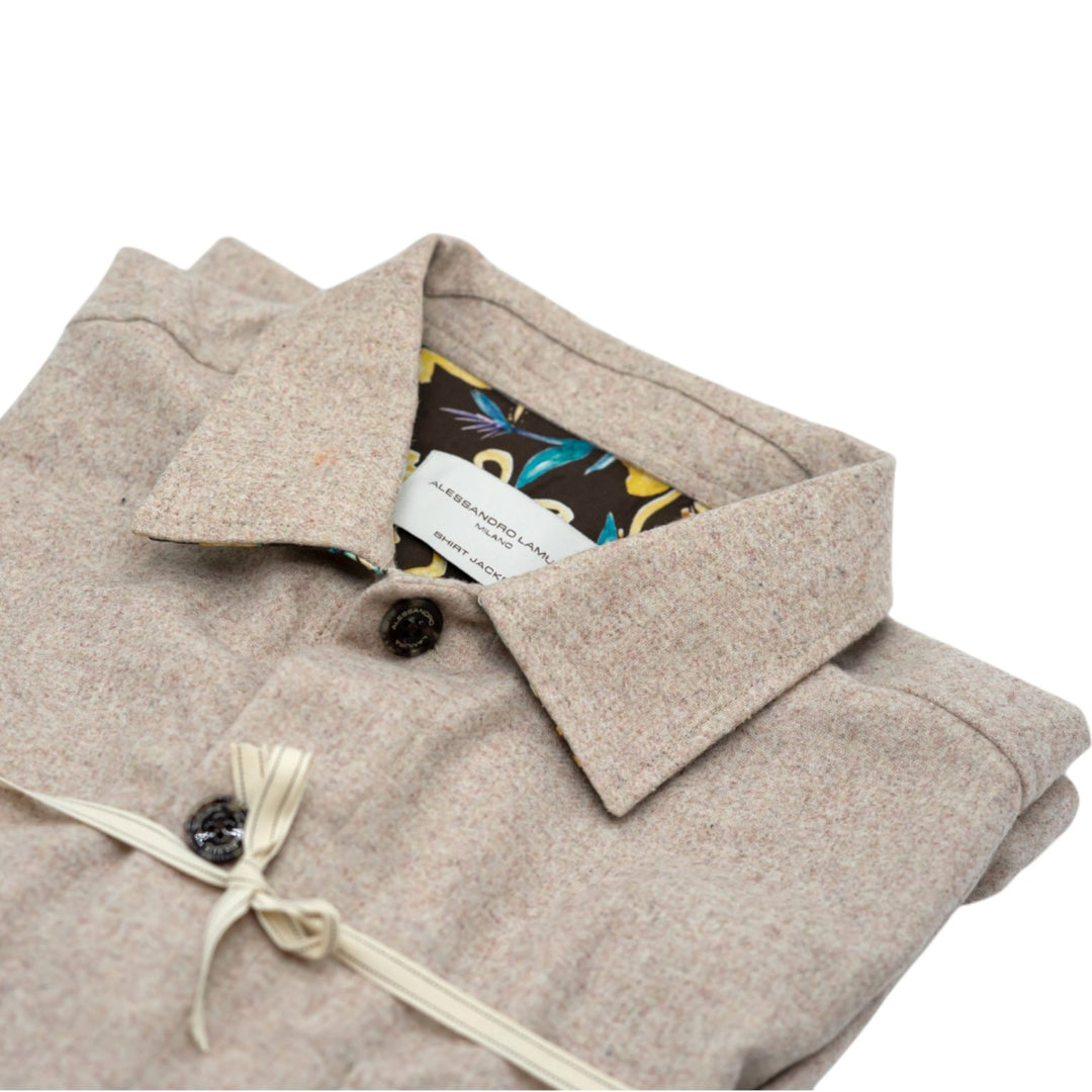 Camicia Overshirt Beige Melangiato con Dettagli Interni Floreali