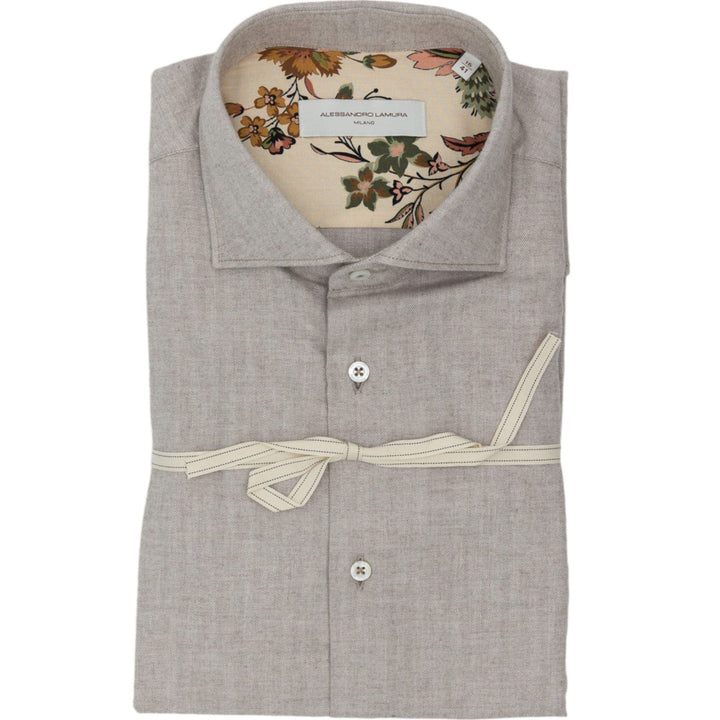 Beige Herringbone Shirt with Floral Details