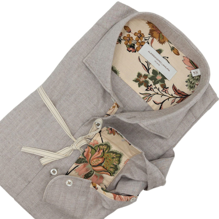 Beige Herringbone Shirt with Floral Details