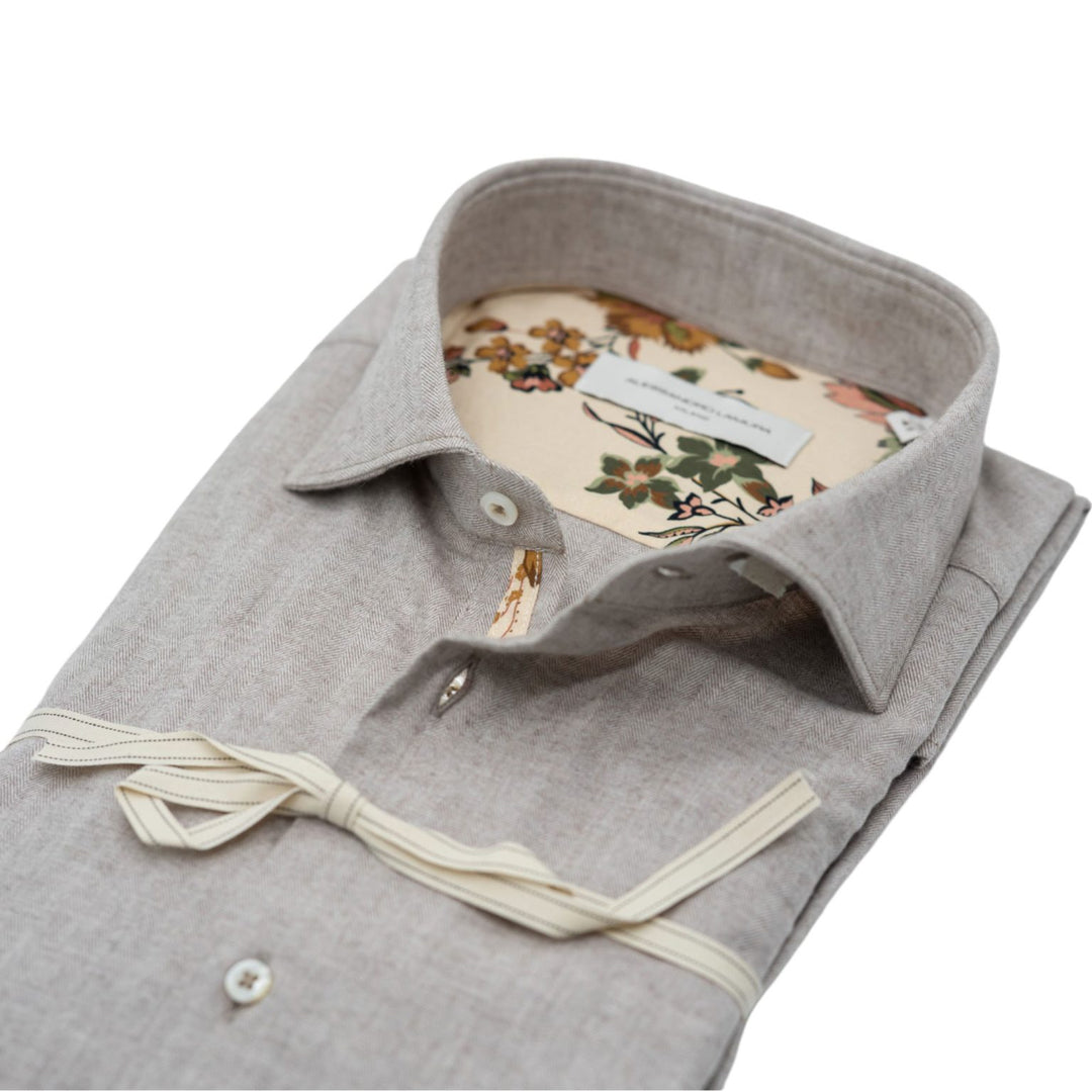 Beige Herringbone Shirt with Floral Details