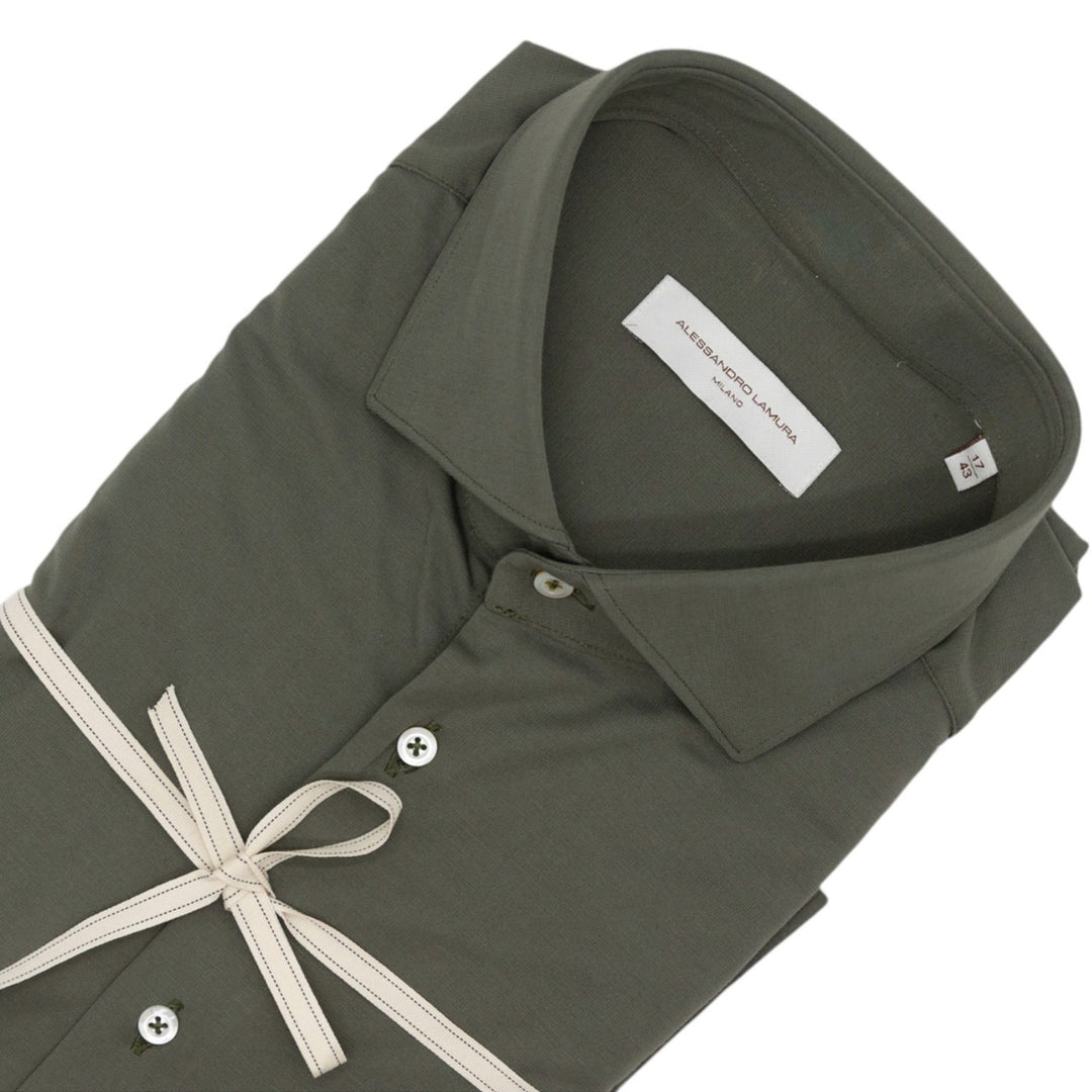 Camicia in Maglina Verde Oliva Tinta Unita