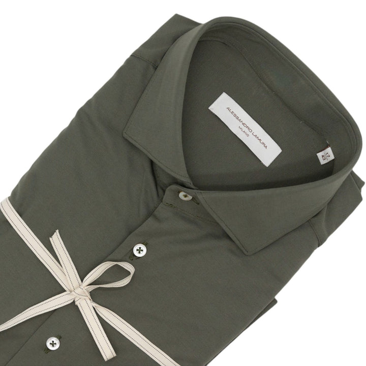 Camicia in Maglina Verde Oliva Tinta Unita