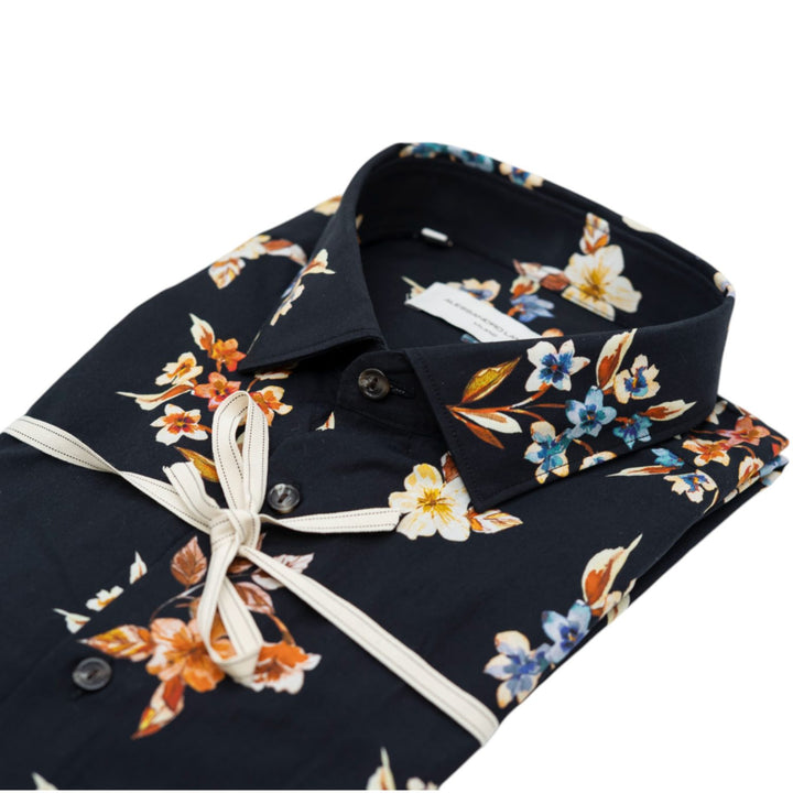 Camicia Nera con Motivo Floreale Multicolore