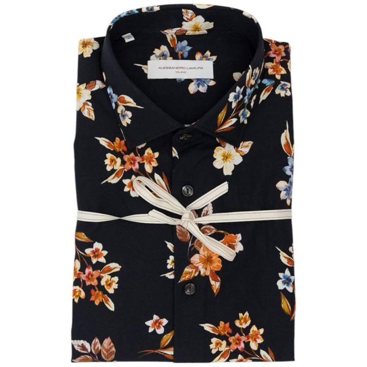 Camicia Nera con Motivo Floreale Multicolore