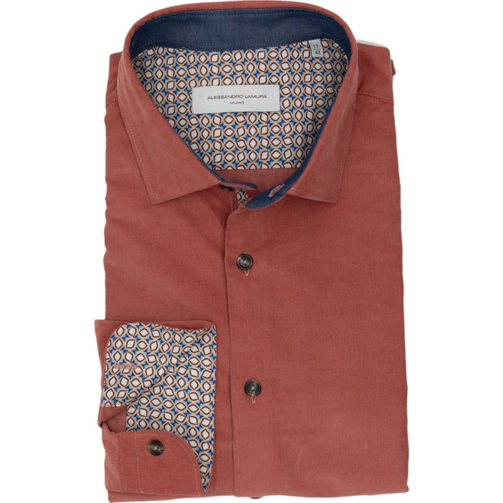 Camicia in Velluto Millerighe Verde Oliva Con Dettagli Interni Geometrici