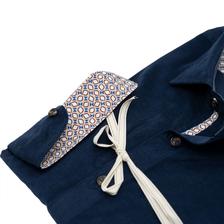Camicia Velluto Millerighe Blu Navy Con Dettagli Interni Geometrici
