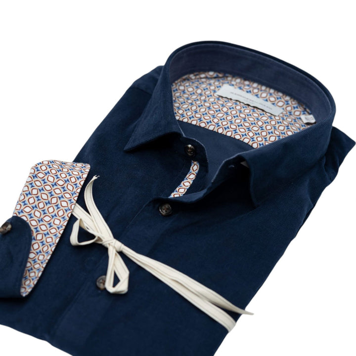 Camicia Velluto Millerighe Blu Navy Con Dettagli Interni Geometrici