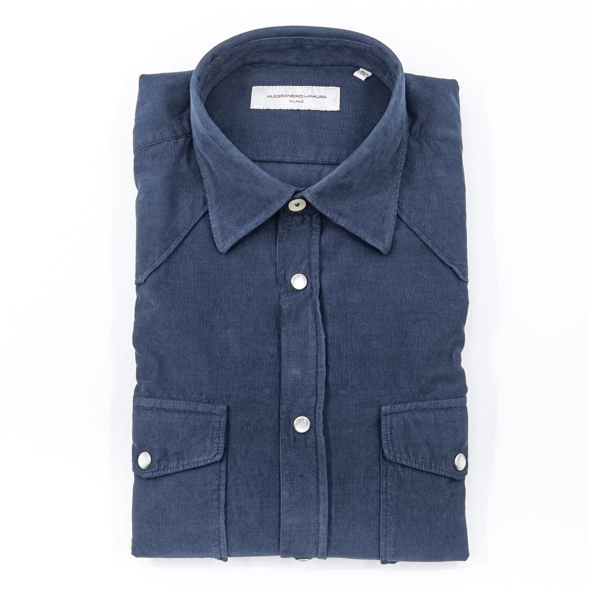 Camicia in Velluto a Costine Blu Navy con Tasche