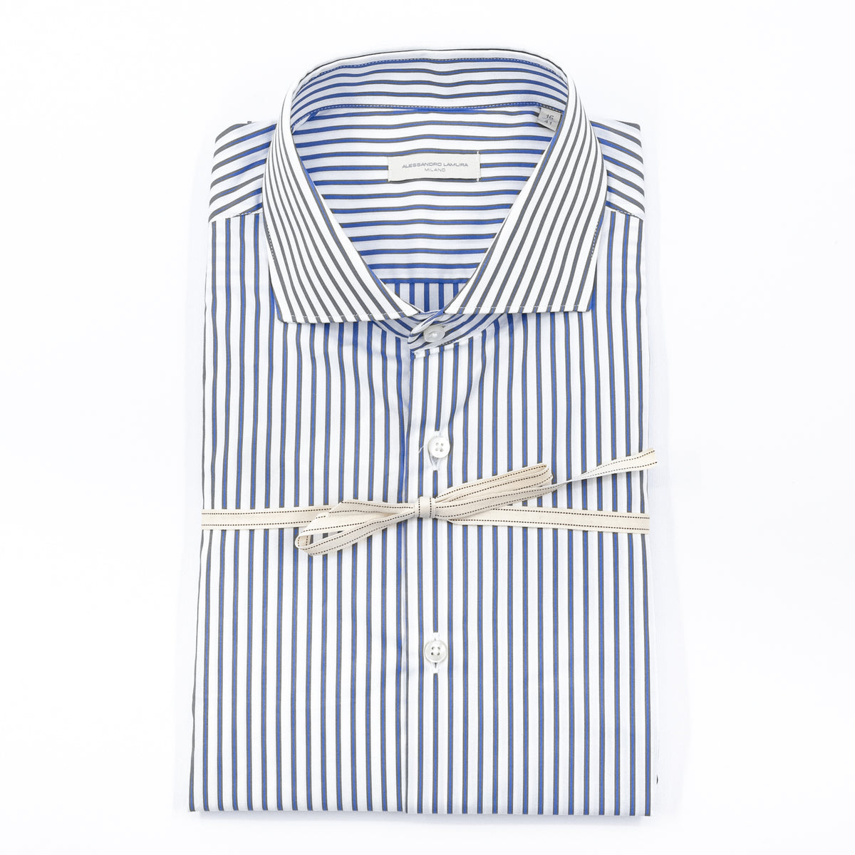 Camicia Bianca a Righe Blu e Grigie