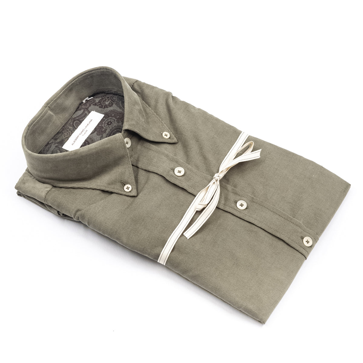 Camicia in Velluto a Costine Verde Oliva Button Down