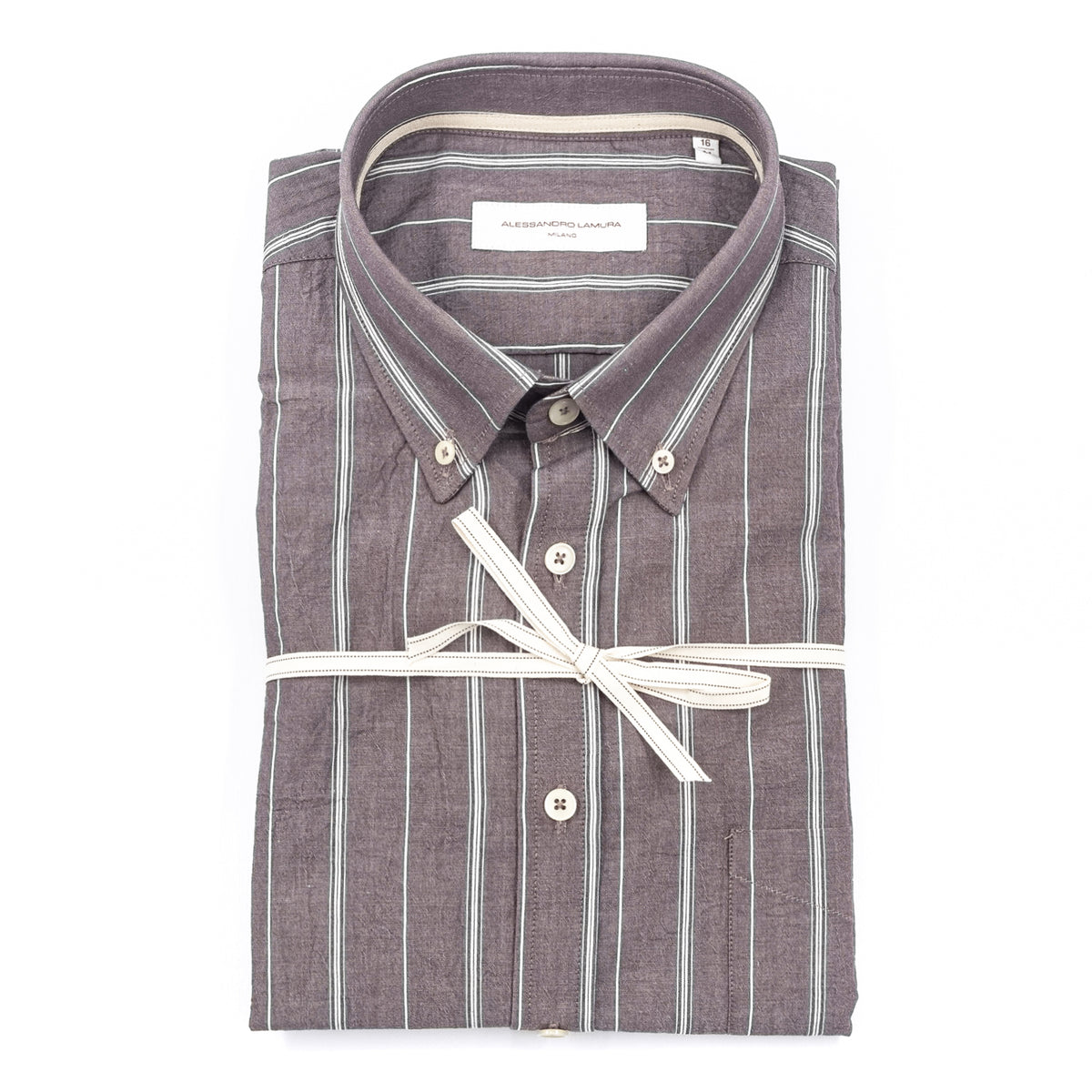 Camicia a Righe Grigio Tortora Button Down