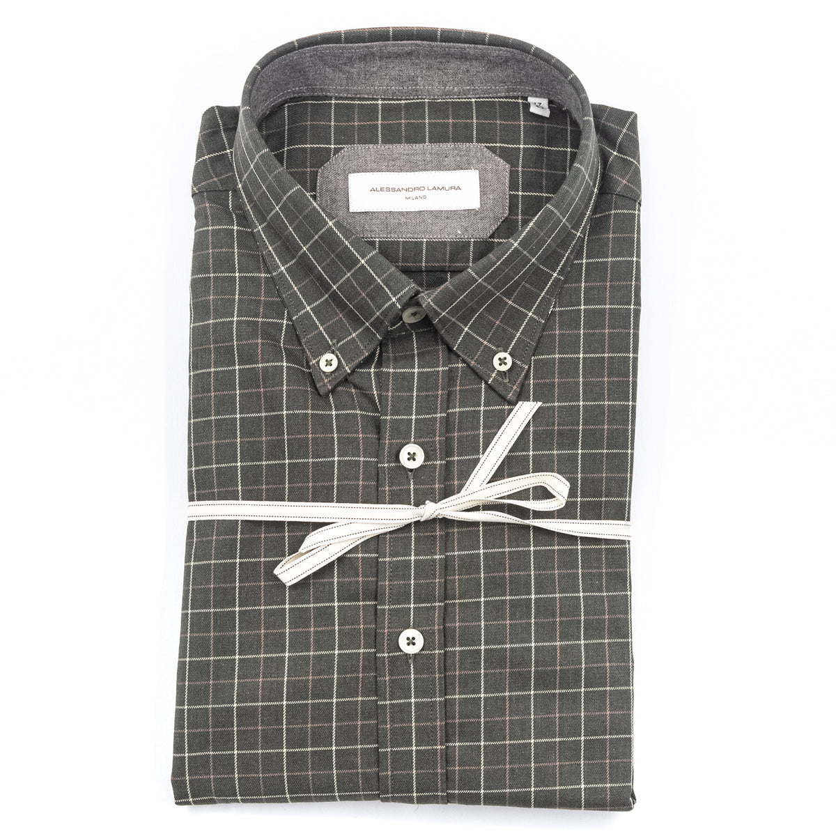 Camicia Grigio Antracite a Quadri con Collo Button-Down