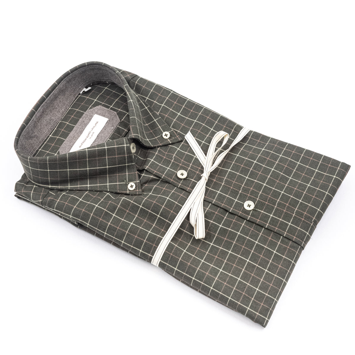 Camicia Grigio Antracite a Quadri con Collo Button-Down