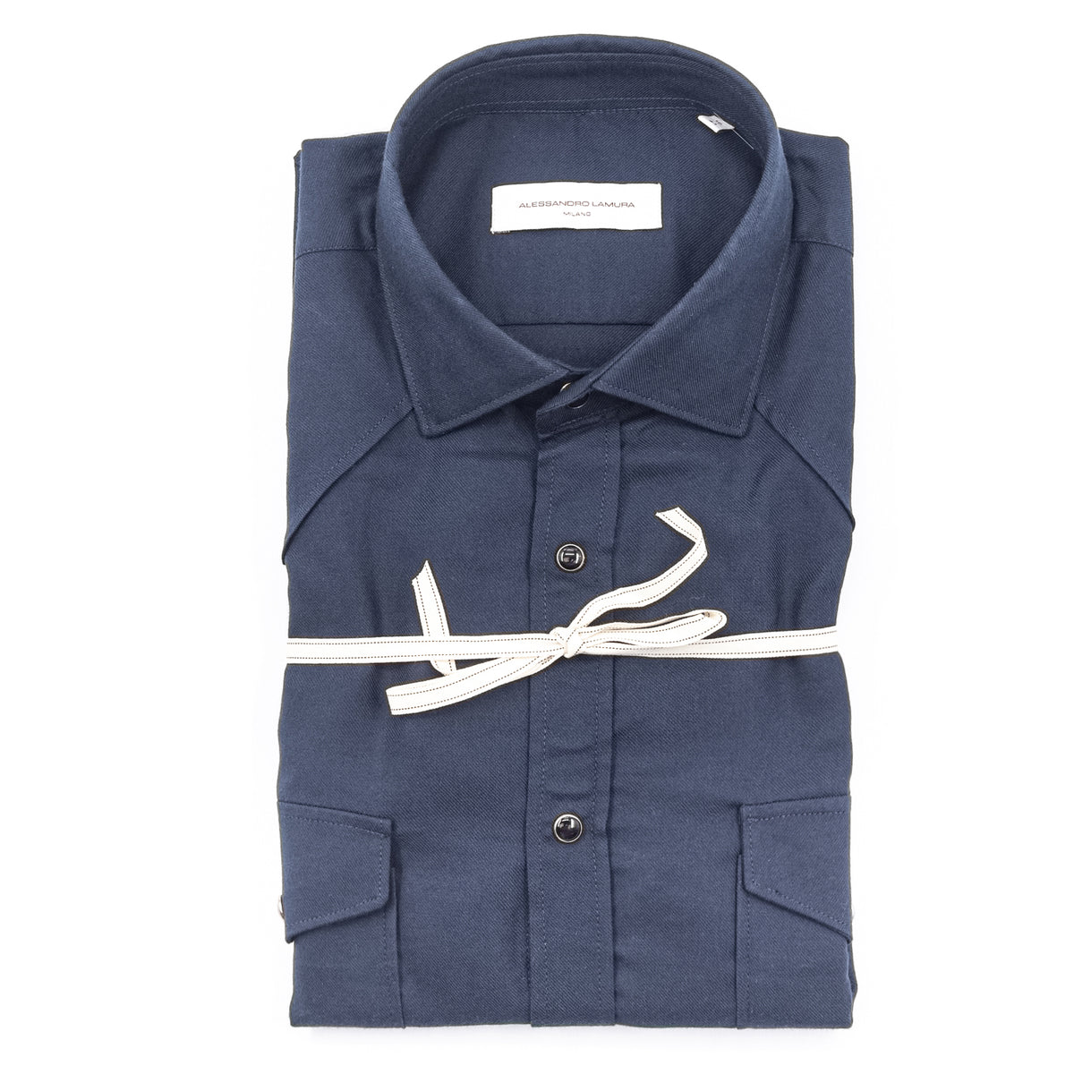 Camicia Blu Navy con Tasche Applicate