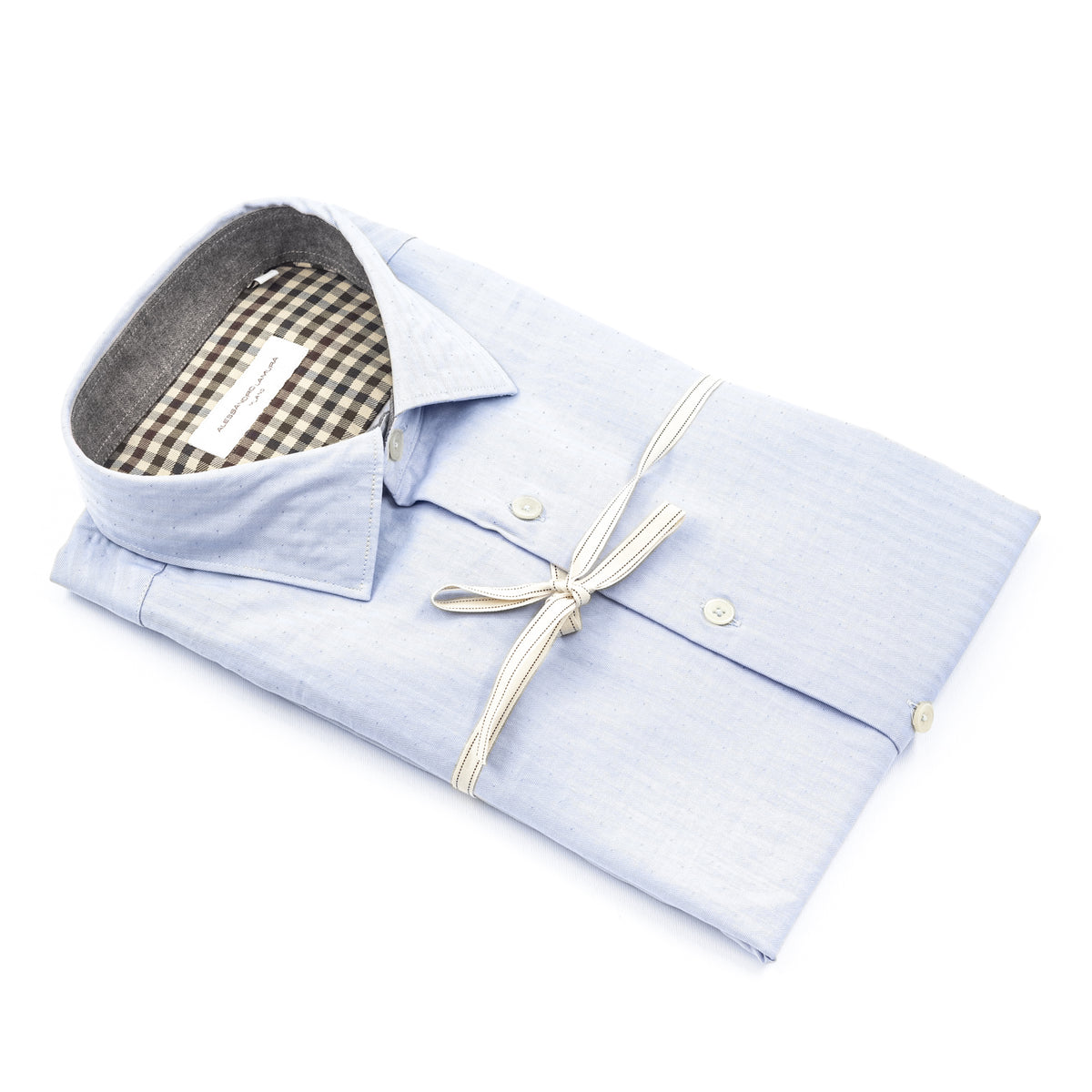 Camicia Celeste con Trama a Spina di Pesce