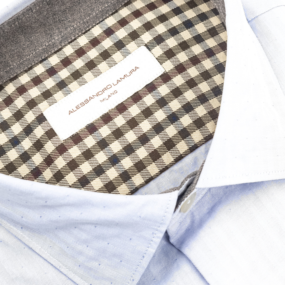 Camicia Celeste con Trama a Spina di Pesce
