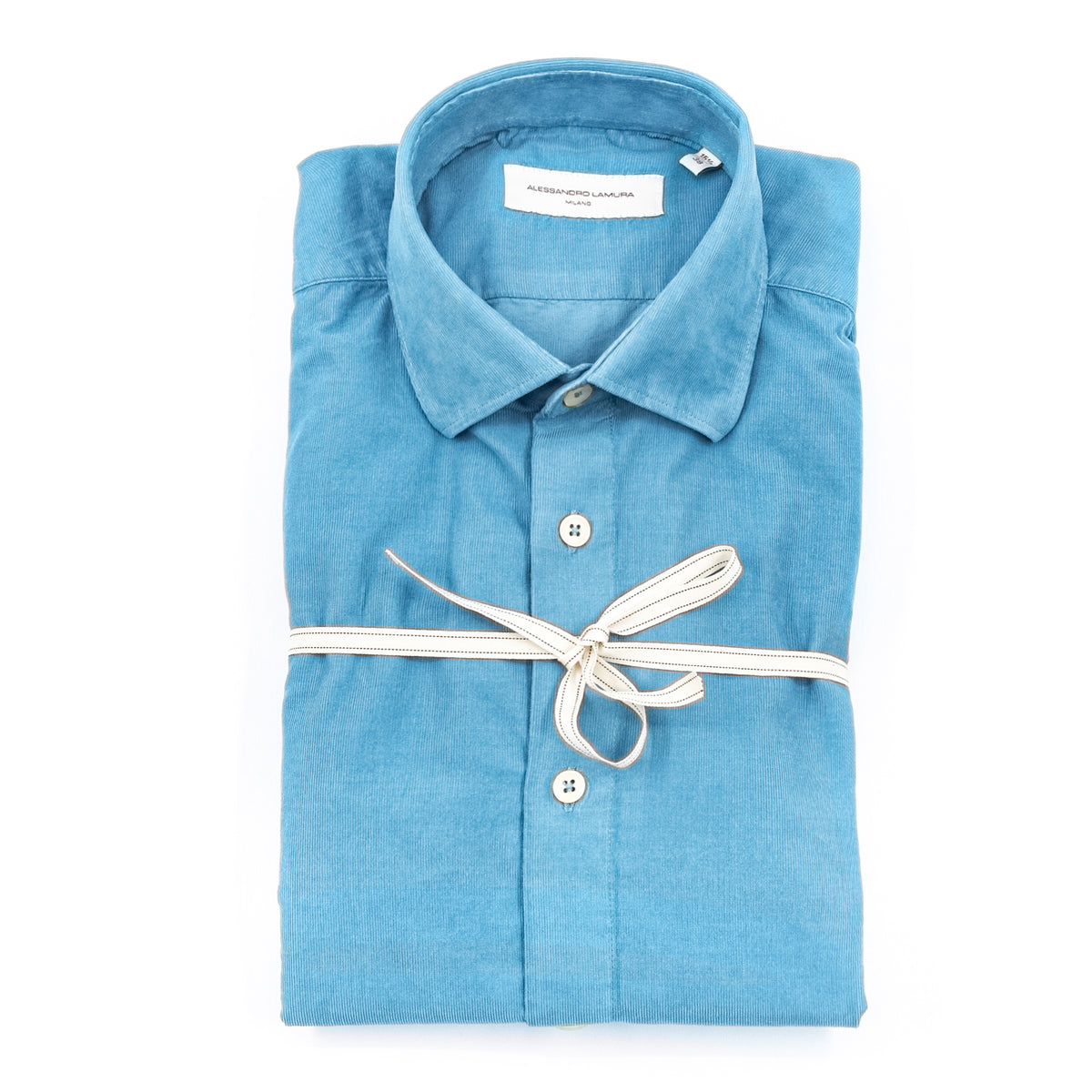Camicia in Velluto a Costine Azzurro Cielo
