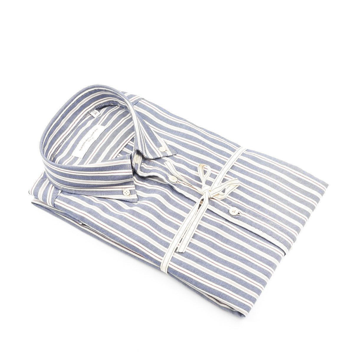 Camicia Blu a Righe Multicolore con Colletto Button-Down