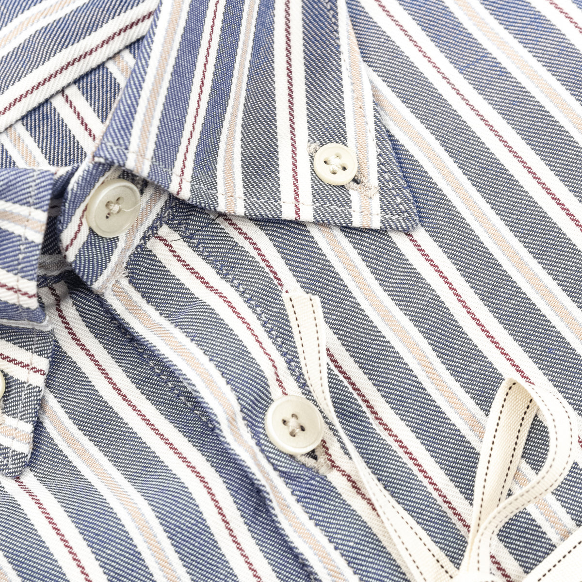 Camicia Blu a Righe Multicolore con Colletto Button-Down