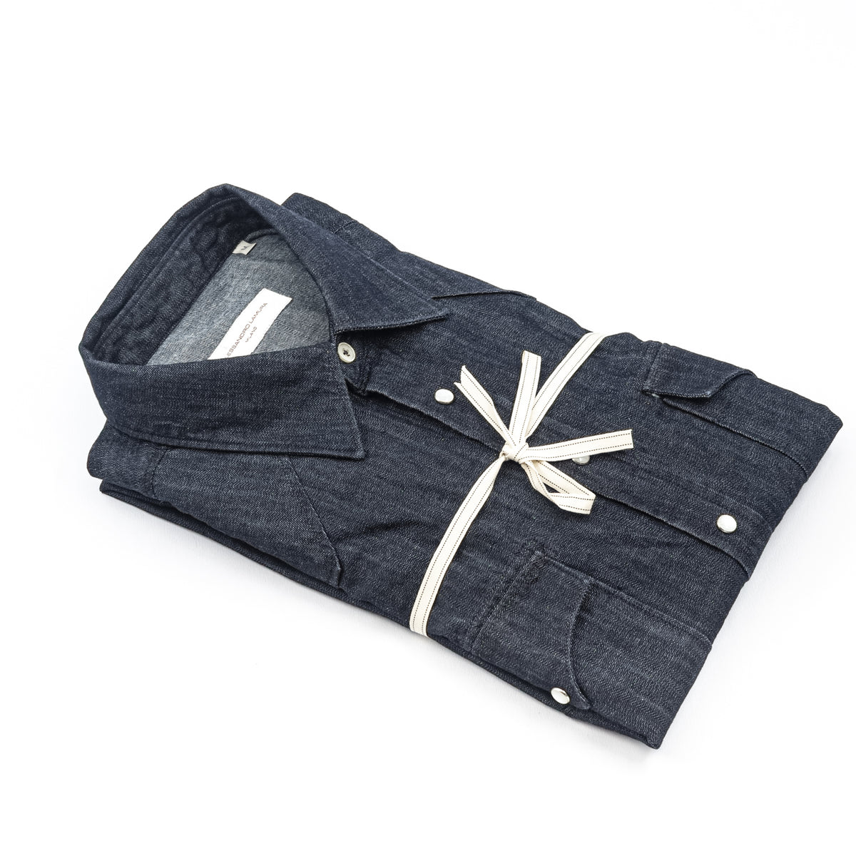 Camicia in Denim Blu Scuro con Bottoni a Pressione