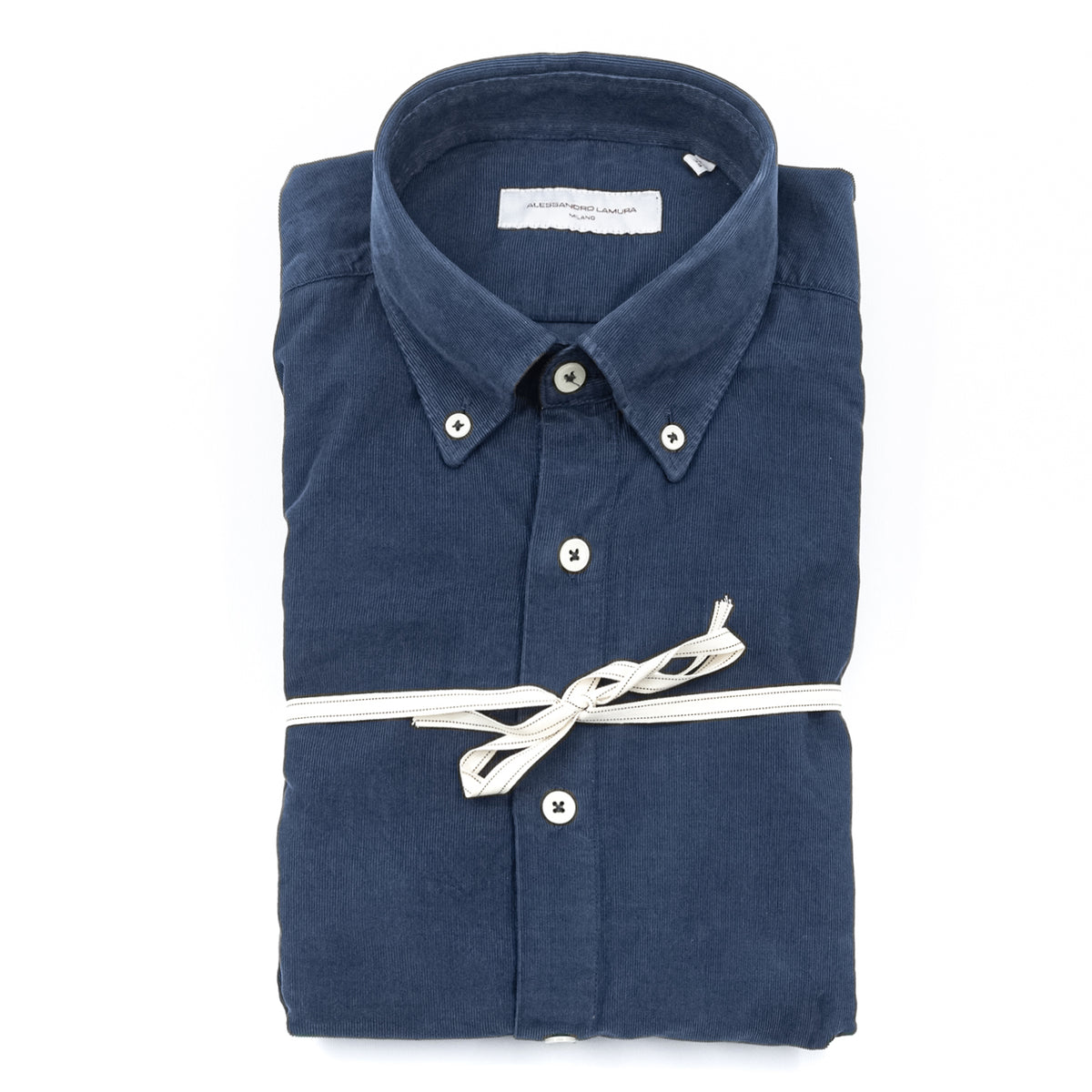 Camicia Button-Down in Velluto a Costine Blu