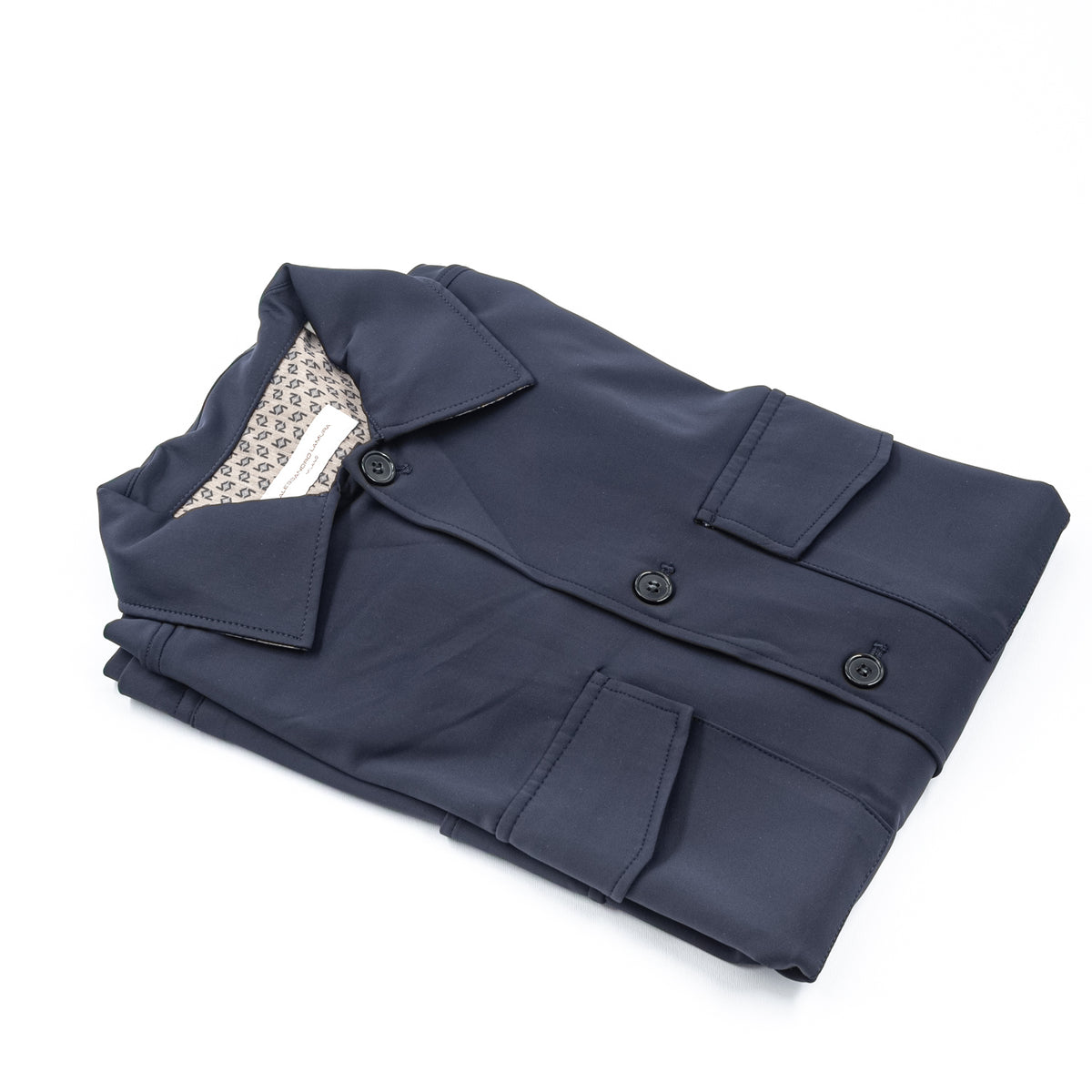 Giacca Camicia Blu Navy con Tasche Applicate