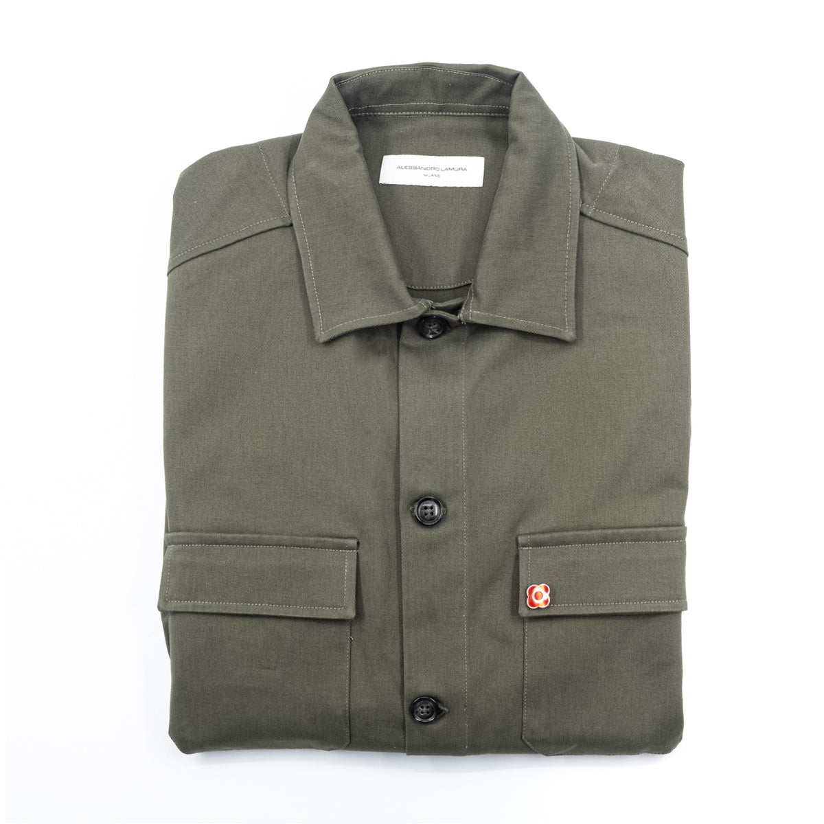 Giacca Camicia Verde Oliva con Tasche Applicate