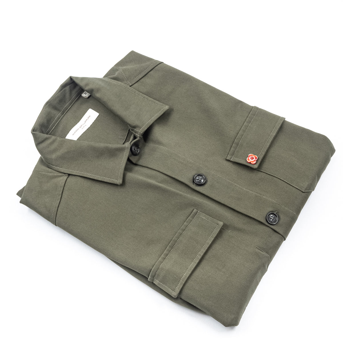 Giacca Camicia Verde Oliva con Tasche Applicate