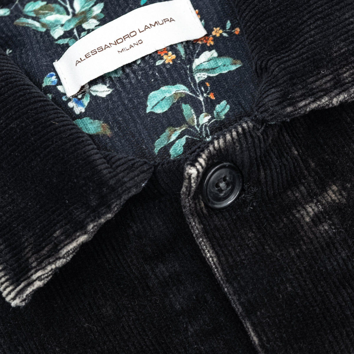 Giacca Camicia in Velluto a Coste Nero Washed