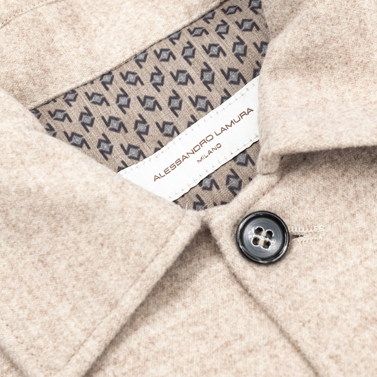 Giacca Camicia Beige Mélange con Tasche Applicate