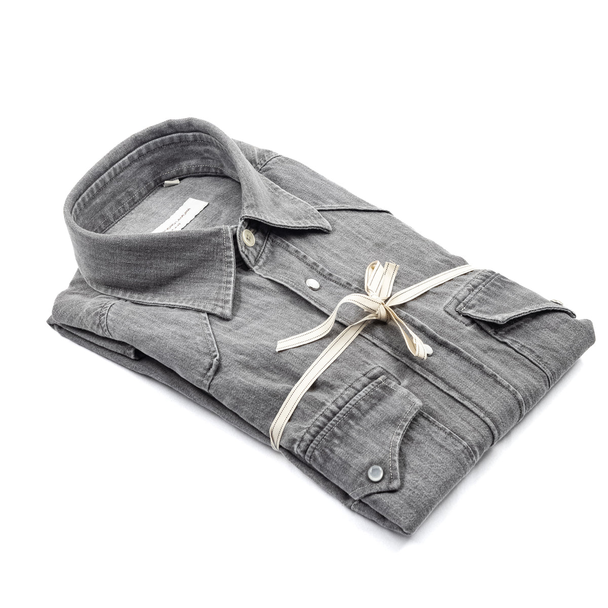 Camicia Denim Grigio Lavato con Bottoni a Pressione