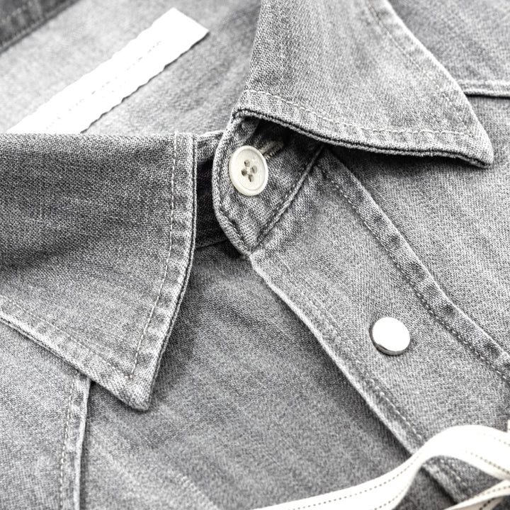 Camicia Denim Grigio Lavato con Bottoni a Pressione