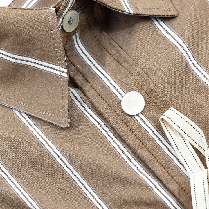 Camicia Marrone a Righe Verticali con Bottoni a Pressione