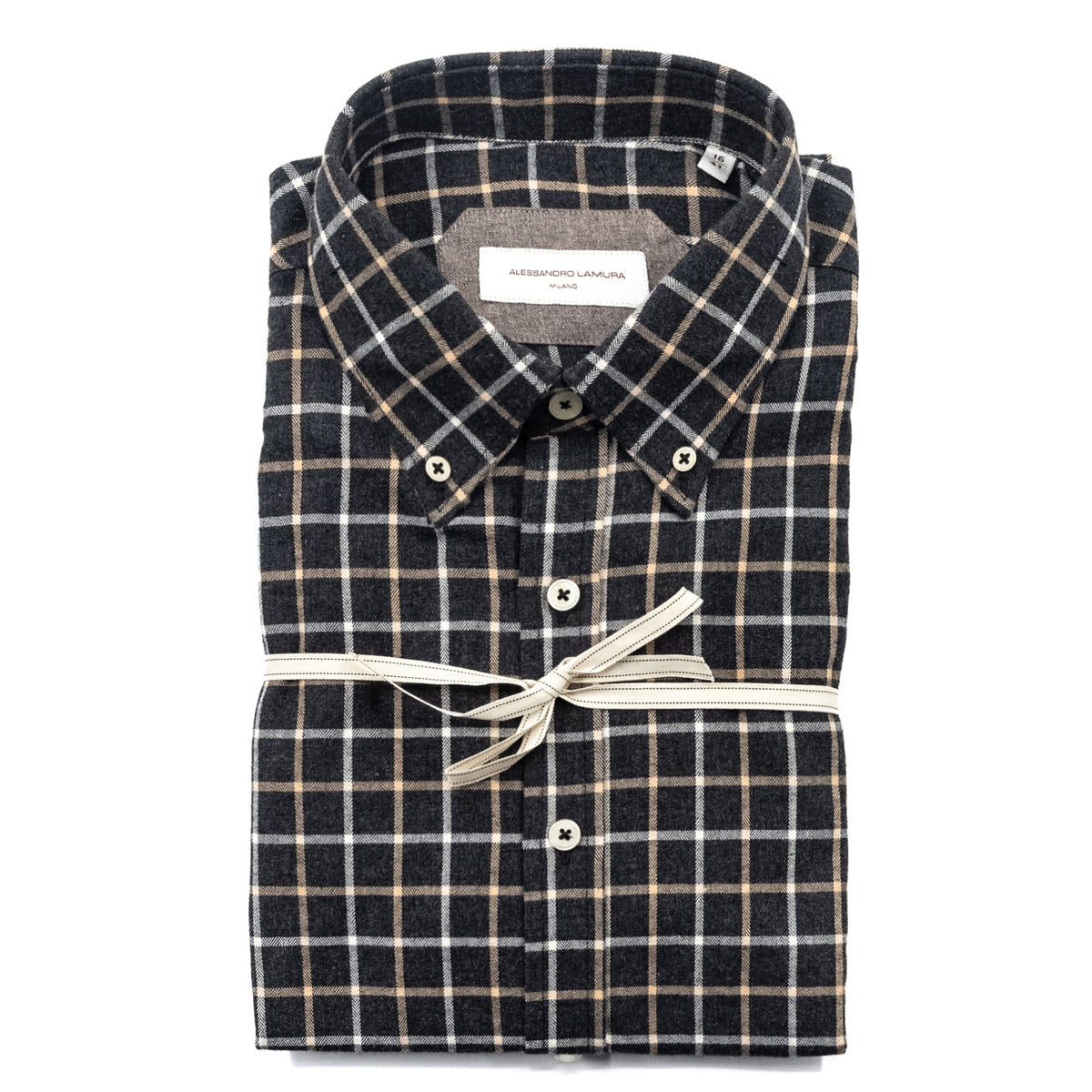 Camicia Antracite a Quadri Beige